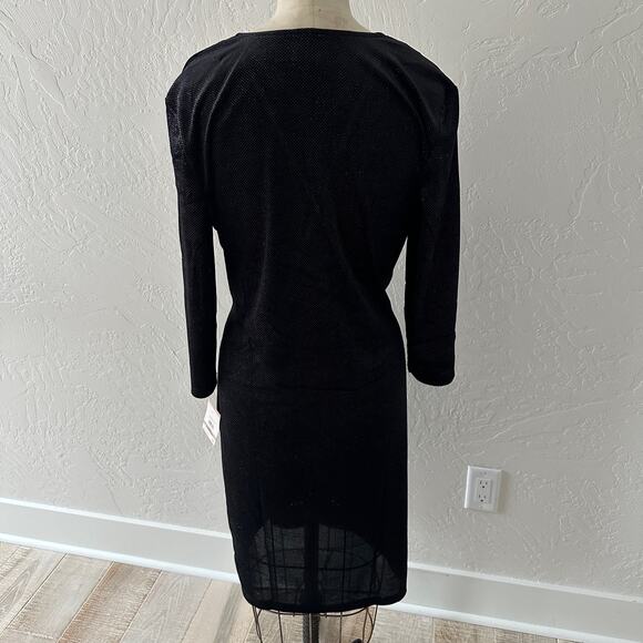 ANNE KLEIN | Long Sleeve Faux Wrap Dress Women's NEW Size 12 Black Shimmer Disco - Picture 4 of 13